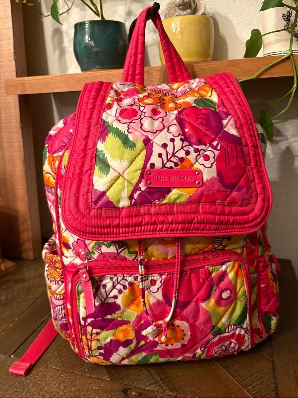 Vera Bradley Hot Pink and Multicolor Floral Quilted Backpack